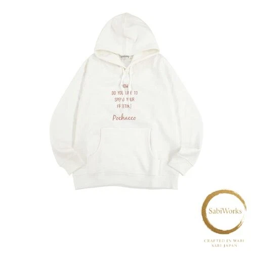 OFF WHITE Nuova [Yoshida Yu] Pochacco Felpa con Cappuccio Sanrio Manica Lunga Ricamata Donna Uomo