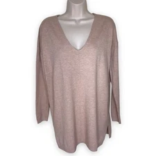 NWT Cozy Co by Cozy Casual V Neck Long Sleeve Sweater Heather Tan Small Medium