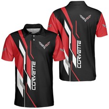 NEW Custom Name Men's Corvette C6 Logo Black Red Polo Shirt All Size S-5XL