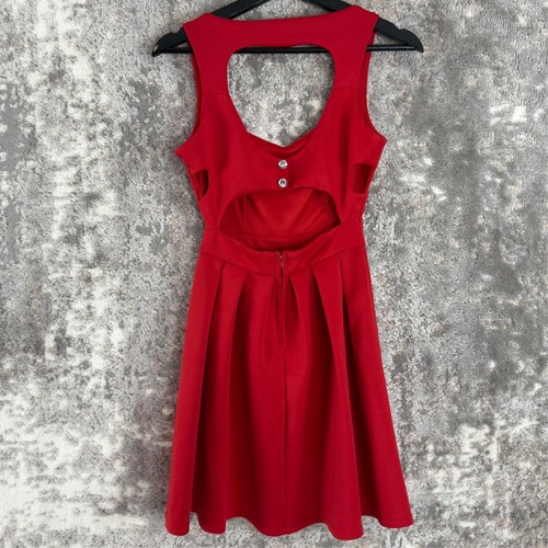 Charlotte Russe Size S Heart Pleated Mini Skater Dress Red Sleeveless Zip V Neck - Picture 4 of 10