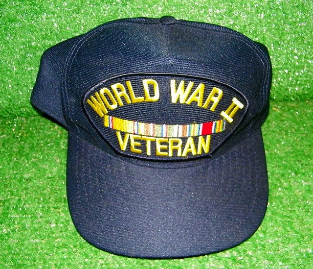 WORLD WAR II 2 VETERAN HAT MADE IN USA ONE SIZE BLUE BASEBALL NEW