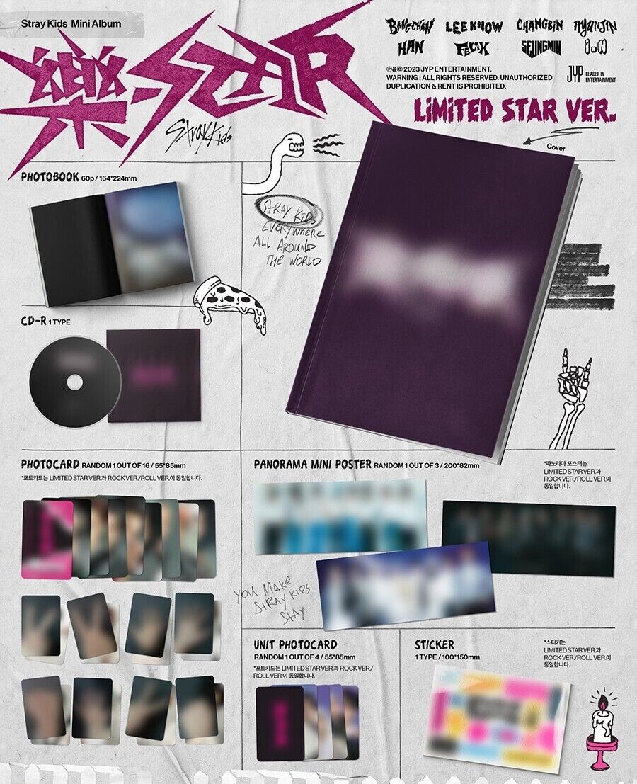 Stray Kidsアルバム32冊 STRAY KIDS [-樂/ROCK- STAR] Album LIMITED Ver/CD+Photo Book+