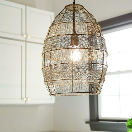 Gold Cage Shade Hanging Pendant Light 