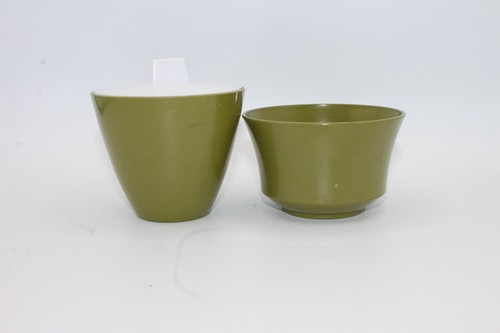 2 zuccheriere vintage Allied Chemical Melmac melamina verde oliva 1 coperchio - Foto 2 di 9