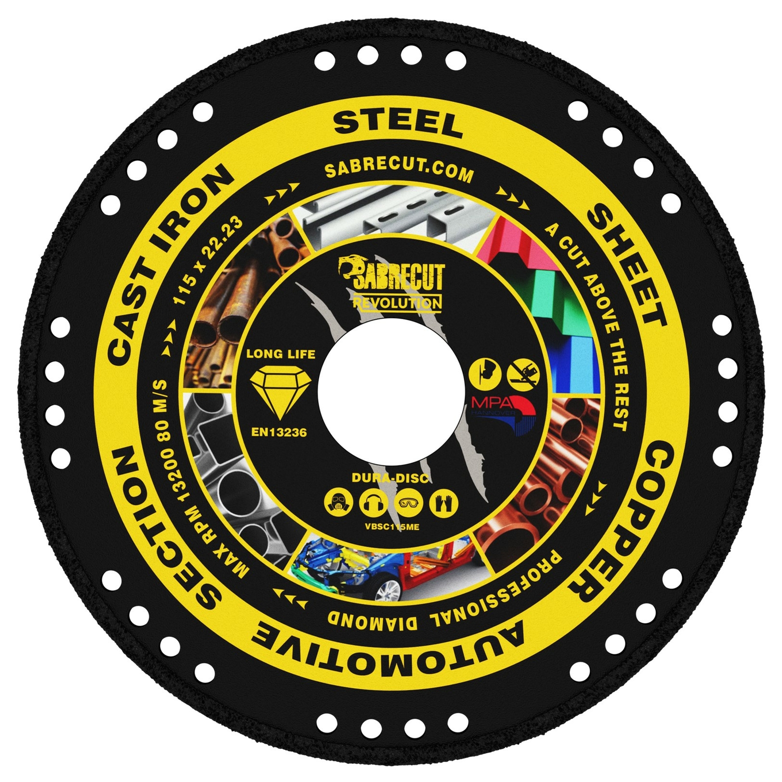 SabreCut 115mm Vacuum Brazed Metal Cutting Diamond Disc for Grinders
