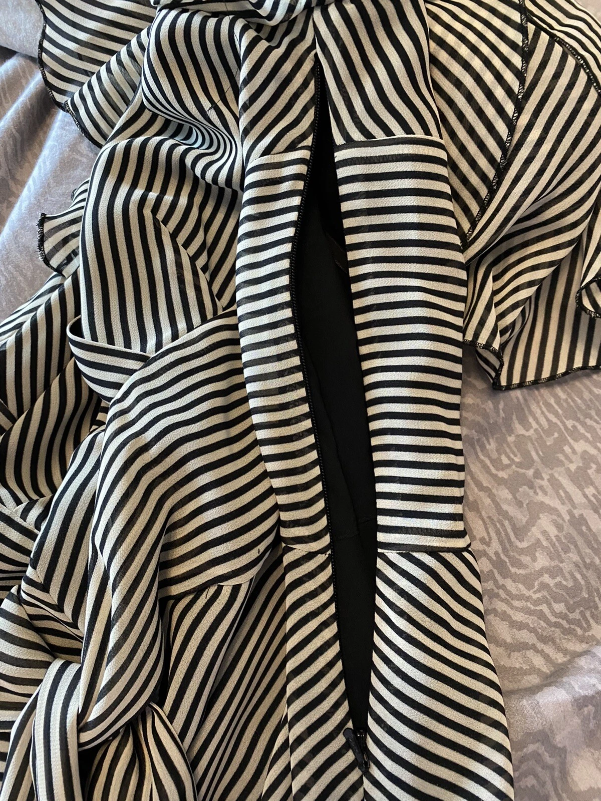 OFF WHITE Marks And Spencer Portfolio Stripe Tea Dress Lined Black Off White 16