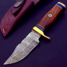 6" Damascus Hunter's Skinner Hand Forged Fixed Blade Knife Sheath USA Seller