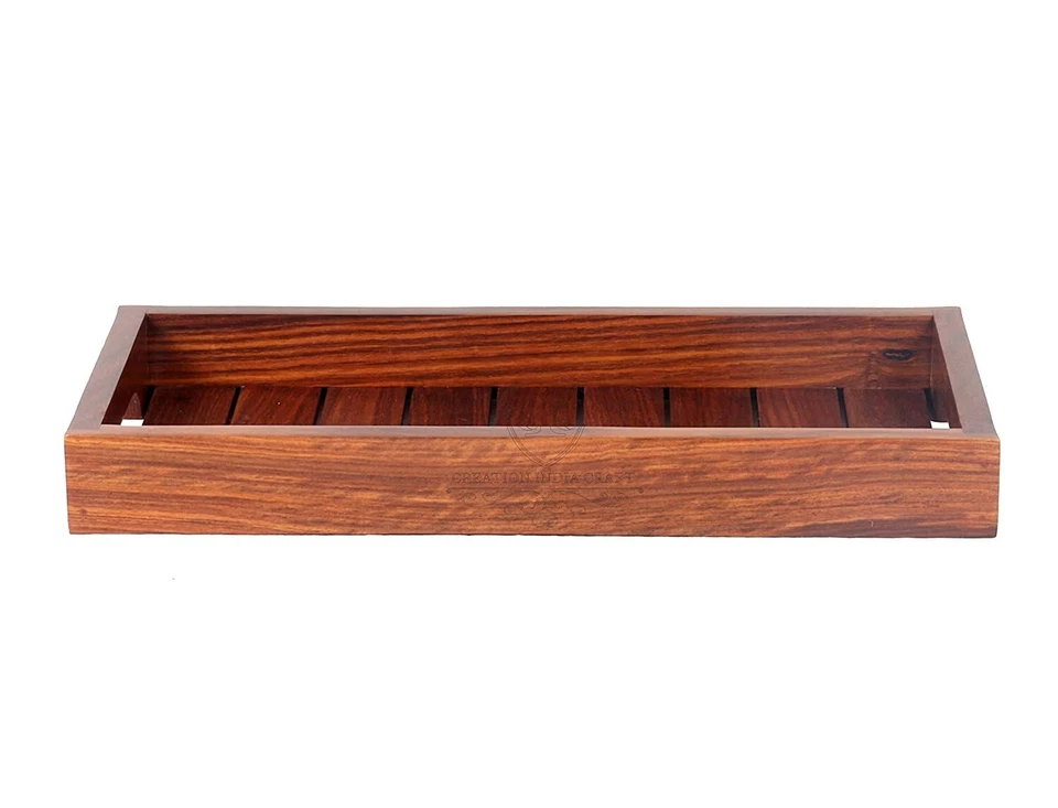 En Bois Artisanal Plateau Service 33x15.2x3.8cm (Marron) Maison Restaurant Décor - Photo 3/4
