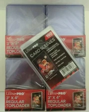 ULTRA PRO REGULAR 3X4" TOPLOADERS 35PT (4X 25) 100 COUNT + 100 SLEEVES NEW 