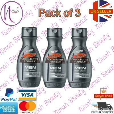 3 x Palmers Kakaobutter Formel mit Vitamin E, HERREN Körper & Gesicht 250 ml (3er Pack