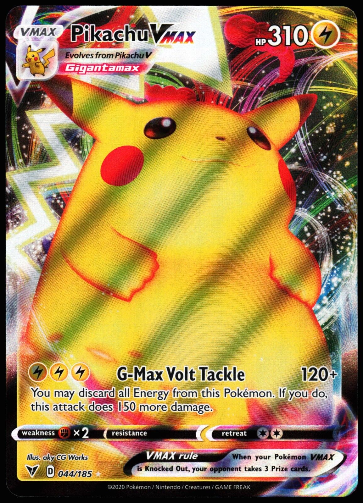 Pikachu V-MAX Pv 310 044/185 - Carte Ultra Rare Full Art - Épée et