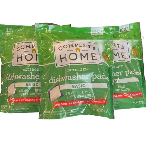 DETERGENT DISHWASHER PACKS BASIC COMPLETE HOME LOT OF 3 - 15 PACK PACKAGES 45
