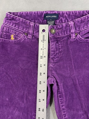 Ralph Lauren Pants Girls 7 Purple Corduroy Mid Rise Skinny Zip Ankle Gold Pony - Picture 4 of 10