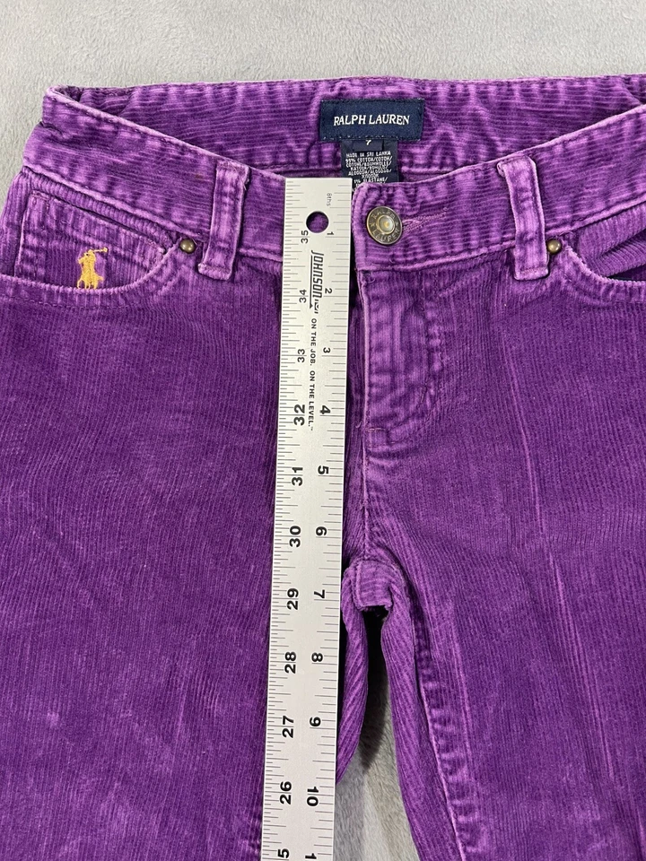 Calça Ralph Lauren Meninas 7 Veludo Roxo Cintura Média Magra Zíper Tornozelo Pônei Dourado - Imagem 4 de 4