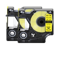 2PK Black on Yellow 18431 3/8" IND Vinyl Label Tape for Dymo Rhino 5200 4200
