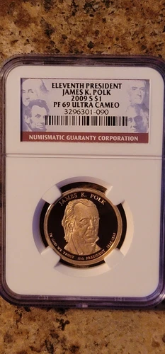 2009 S PF69 ULTRA CAMEO James K Polk Presidential Dollar NGC