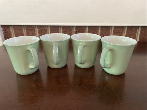 Pyrex Coffee Mug Vtg Mint Green Milk Glass D Ring Handle Set Of 4 - Picture 6 of 12