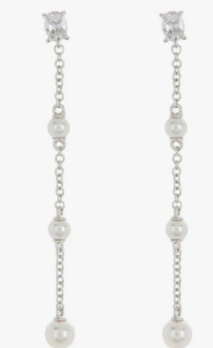 NADRI Cubic Zirconia & Imitation Pearl Linear Drop Earrings Silvertone NEW!!! - Picture 4 of 7