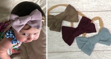 Baby Girl Infant Corduroy Bow 4" Headband Gift Brown Purple Blue 3-Pack -9