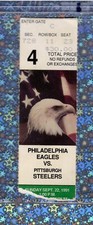 Jim McMahon final rush TD #18 Ticket Stub Steelers Eagles 9-22-1991 Keith Byars