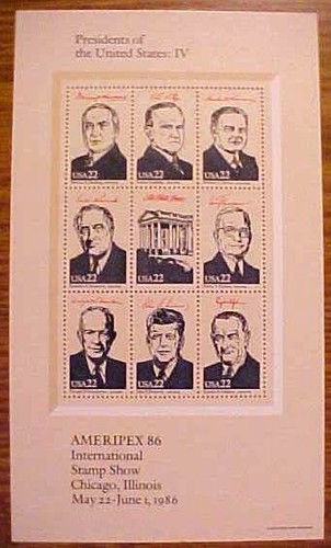 Fogli ricordo presidenziale 1986 #2216-2219 Ameripex--Set di 4 con busta--MNH - Foto 4 di 5