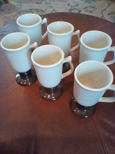 Hall vintage brown footed ceramic irish coffee 1272 set of SIX coffee mugs
