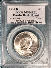 GEM 1948-D PCGS MS64 FBL FULL BELL OMAHA BANK HOARD FRANKLIN SILVER HALF DOLLAR
