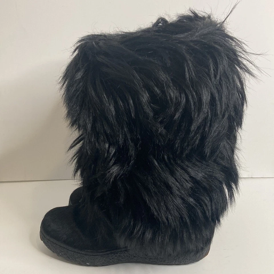 Pajar Boots Women 40 US 8.5 Black Goat Hair Fur Apres Ski Eclectic Made in Italy Foto 3 de 4