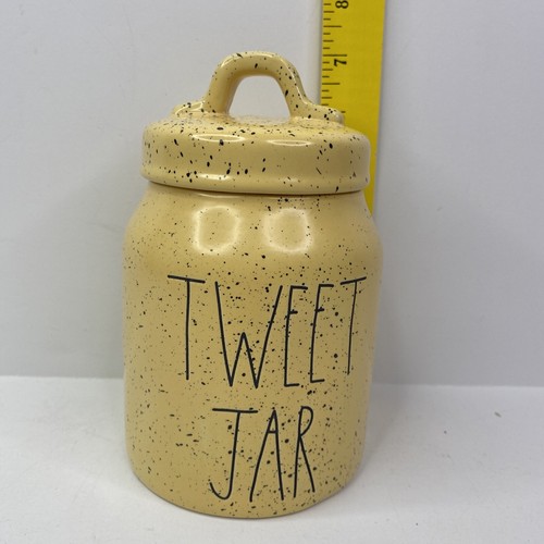 Rae Dunn Speckled Tweet Jar Canister Yellow Black Easter New - Picture 7 of 7