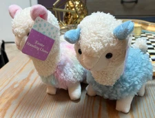 Lot 2 Dan Dee Easter Standing Llama plush toys  8" pink tie dye & blue NWT