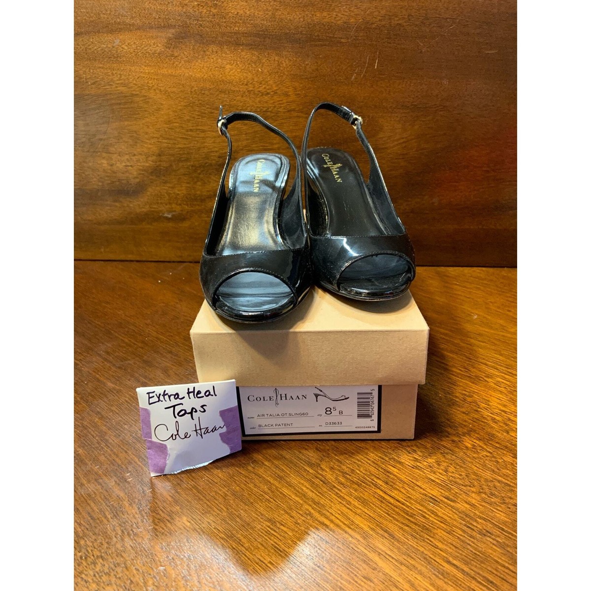 Cole Haan Air Talia Women B Black Patent Leather SlingBack Toe