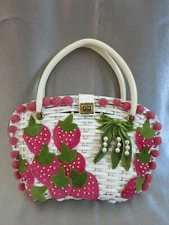 Vintage SOURE BAG New York Wicker 1950`s Strawberries & Pea Pods ULTRA RARE