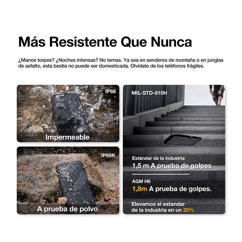 AGM H6 Ultrafino Rugged Smartphone Unlocked 6.56'' 16GB+256GB Cell Phone NFC - Imagen 4 de 8