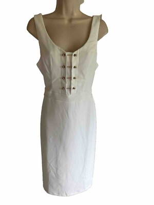 NEW Premier Amour White Sheath Dress Party Cruise 8 decrotive gold button  Zip 12 | eBay