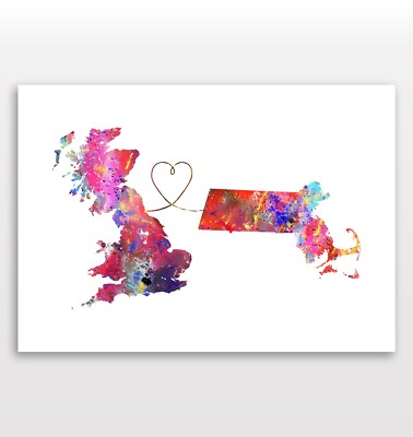 Britain to Massachusetts Watercolour Travel Print