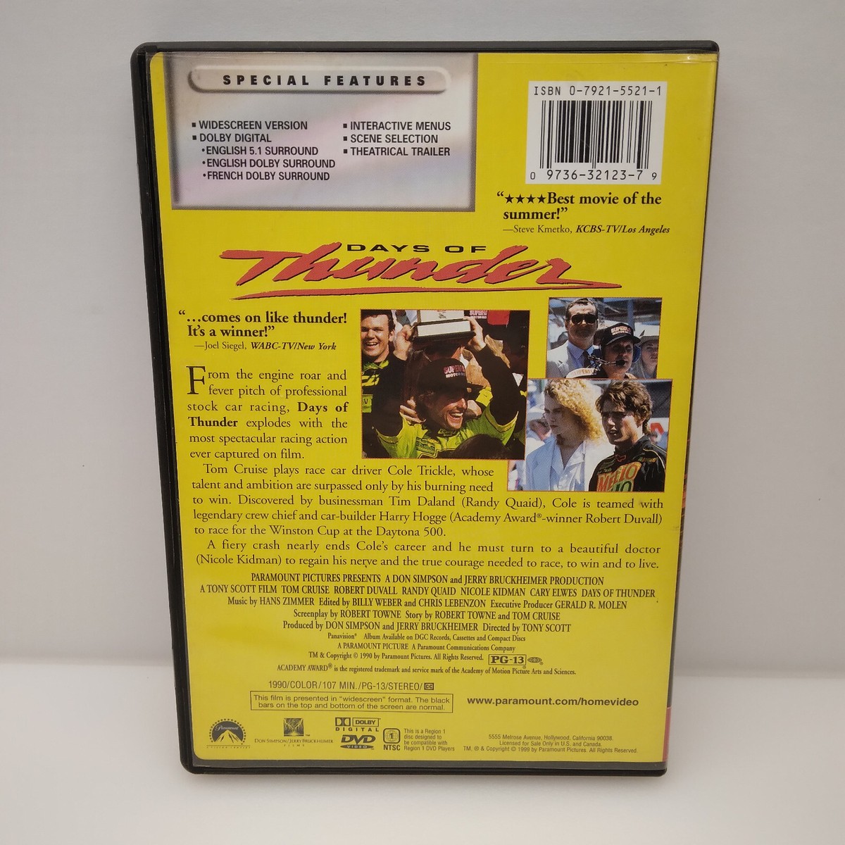 Days Of Thunder NASCAR Action DVD Movie 1990 Classic Tom