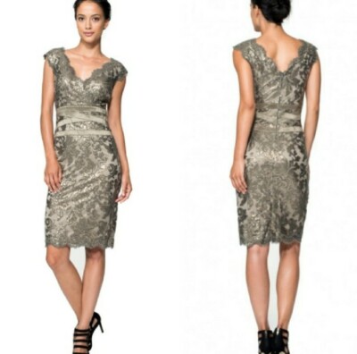 Tadashi Shoji Paillette Embroidered Lace V-Neck Cocktail Dress Plus Size 14 