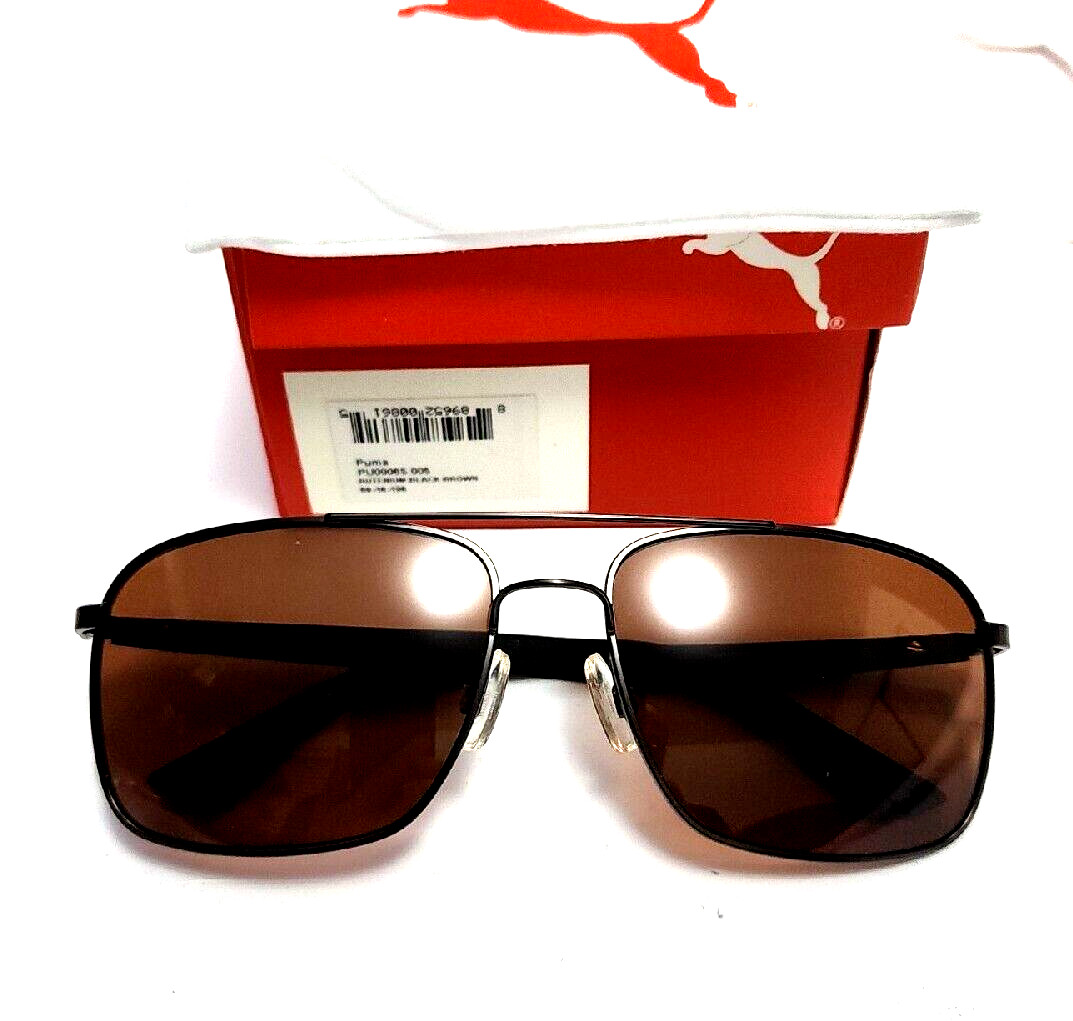 Puma PU0006S 005 Flexstyle Black Brown Square Sunglasses 59-16 135 New Box Pouch