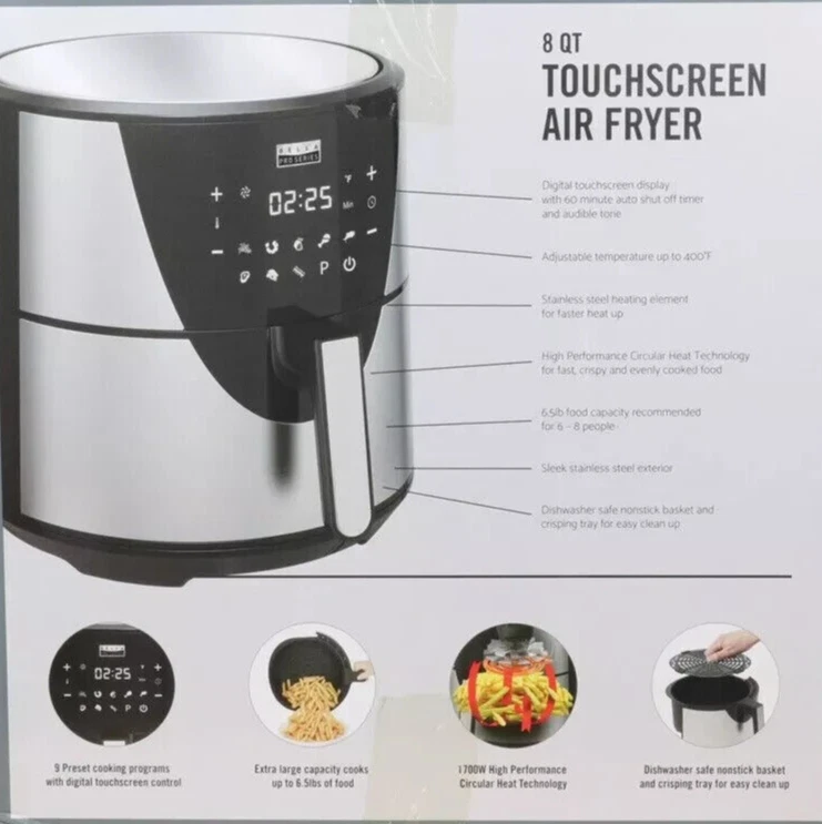 Bella Pro Series 8-QT Stainless Steel Air Fryer Digital Touchscreen Brand New Sealed