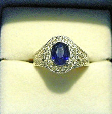 Midnight Blue/black Sapphire  White Zircon halo ring in Rhodium over 925 sz 10