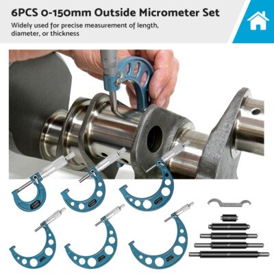 6pcs 0-150mm Outside Micrometer Machinist Tool Set Carbide 0.01mm