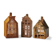 Tag Noord House Tea Light Metal Art Rustic Village Christmas Luminary Set 3