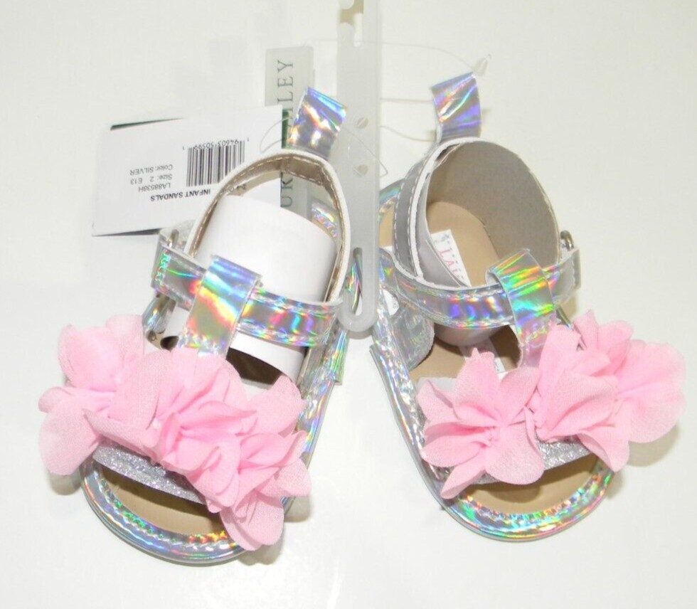 Laura Ashley Infant Sandals Baby Crib Shoes Pink Silver NWT Size