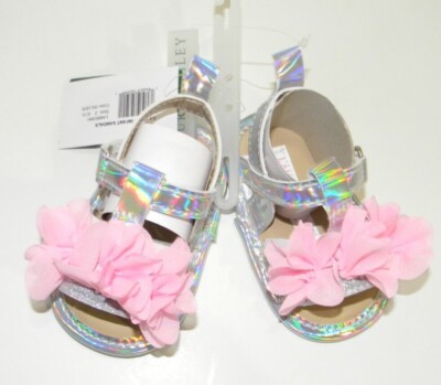 Laura Ashley Infant Sandals Baby Crib Shoes Pink Silver NWT Size