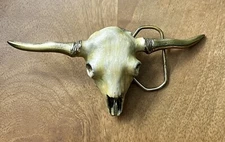 The Great American Co. Longhorn Skull Cowboy Western Bison Buckle Enamel #496