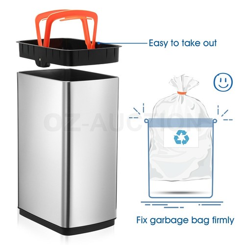 50L Motion Sensor Rubbish Bin Automatic Stainless Steel Waste Trash Can Kitchen - Picture 7 of 12
