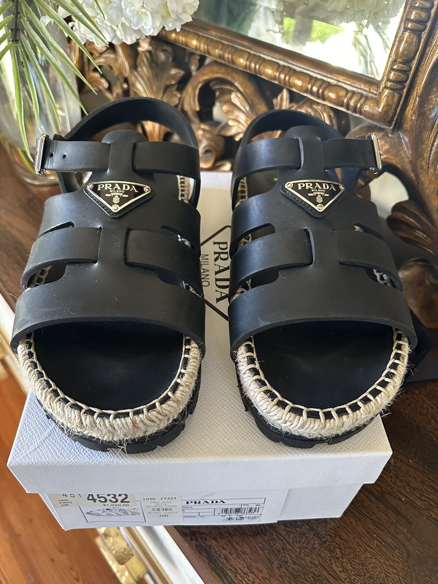 NIB $1020 Prada Black Caged & Rope Fisherman Sandals Shoes NIB $1020 Prada Black Caged & Rope Fisherman Sandals Shoes