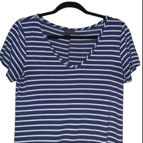 Olivia Rae Long Blue & White Striped T Shirt Dress Size M Short Sleeve V Neck - Picture 6 of 7