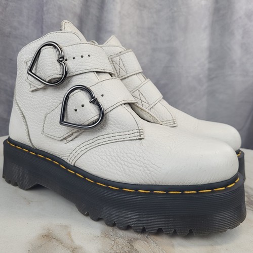 Dr. MartensDevon Heart Double Strap Platform Boots Women's Size 10 White