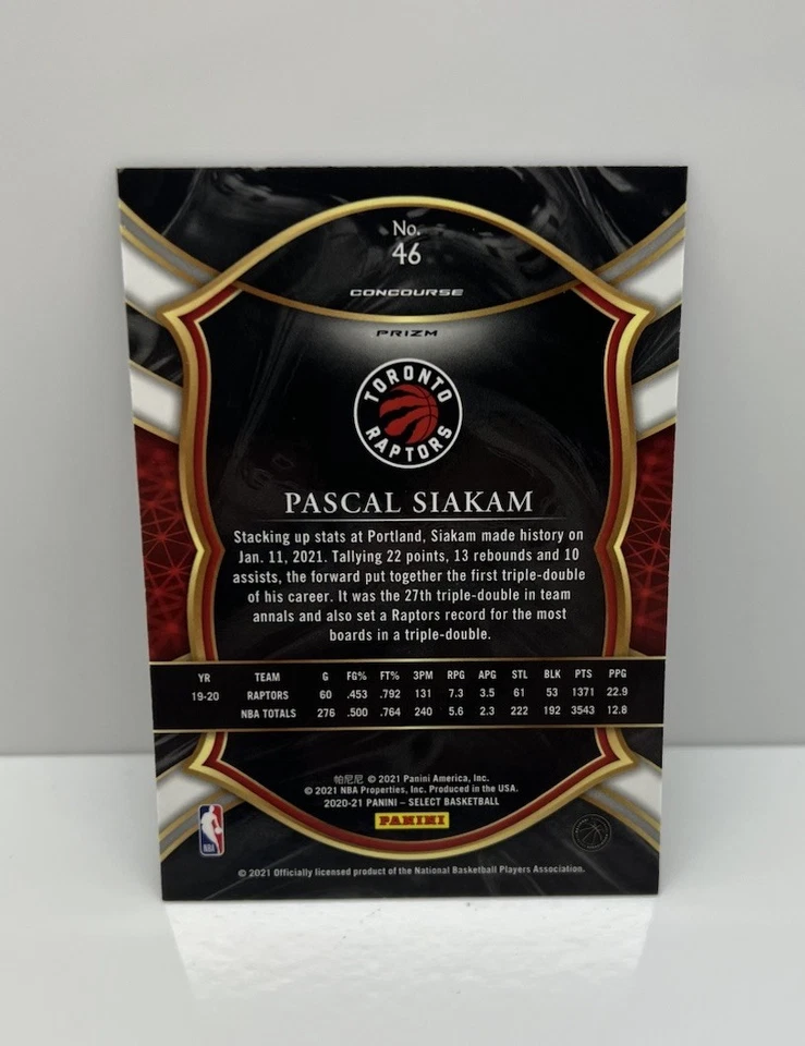 20-21 Panini Select Pascal Siakam Elephant Prizm Concourse Toronto Raptors Champ - Image 2 of 2